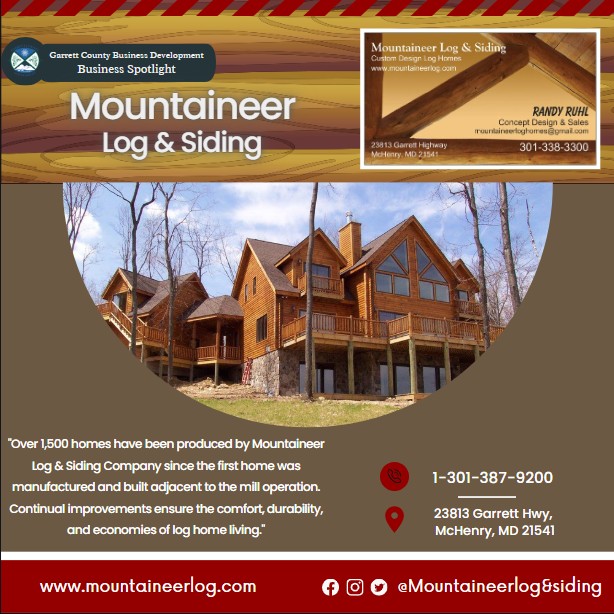 Today's Business Spotlight 🏠 is on Mountaineer Log & Siding, Inc!
Visit them at www.mountaineerlog.com or Mountaineer Log & Siding Inc
Follow us to see more daily Garrett County Business Spotlights!
If you are interested in having your business featured contact Connor Norman at cnorman@garrettcountymd.gov. #businessdevelopment #garrettcountymd